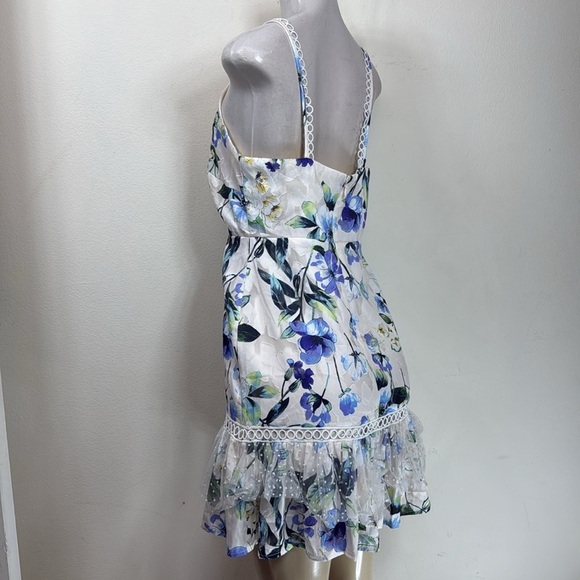 (T6) NEW Foxiedox Ressie Blue Floral Dress with Ruffles Size S - Picture 5 of 16